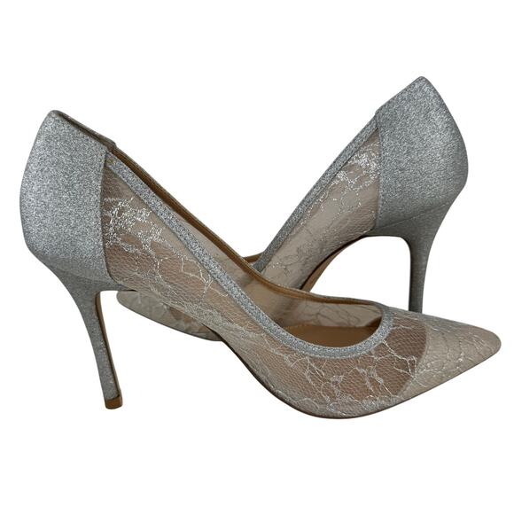 JEWEL BADGLEY MISCHKA GIA LACE EVENING PUMPS IN SILVER NWOB WOMEN'S‎ SIZE 8.5 - Picture 6 of 13